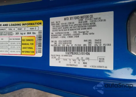 2020 Ford Mustang Ecoboost Premium из США, поврежденный, VIN 1FATP8UHXL5101406